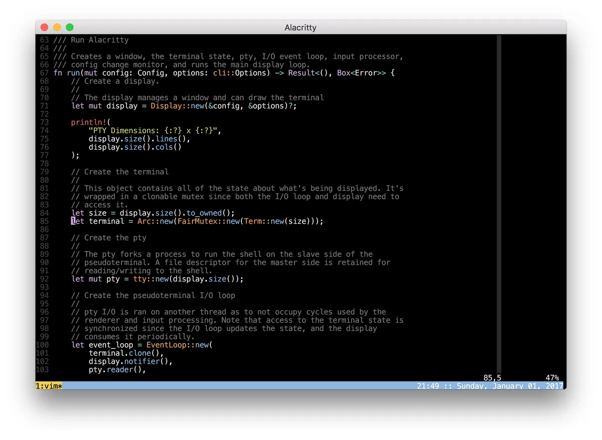 The Alacritty terminal showing code