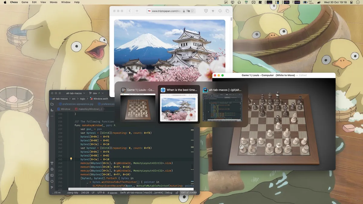 AltTab showing previews of open windows