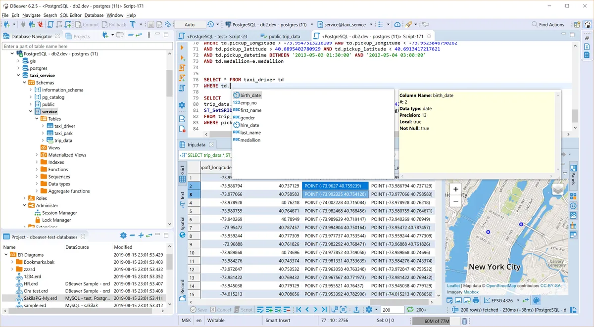 DBeaver with a database table and SQL editor