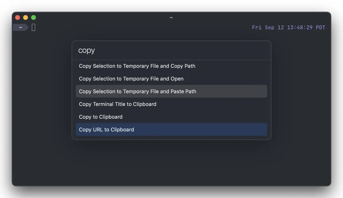 Ghostty's command palette on macOS