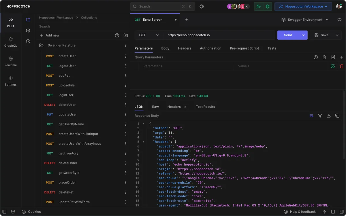 Hoppscotch sending an API request
