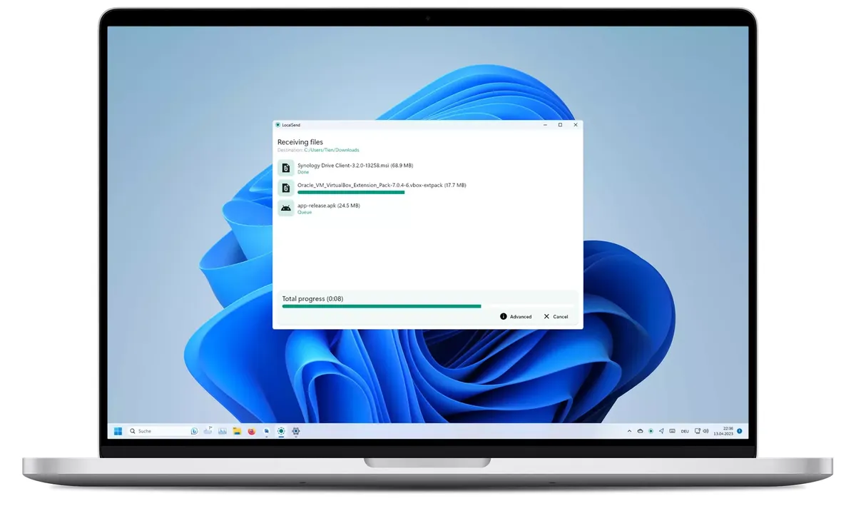 LocalSend receiving files on a laptop