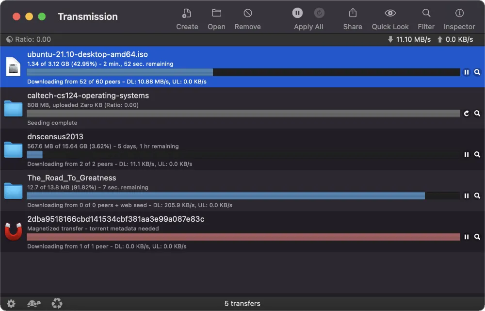 Transmission's download list on macOS