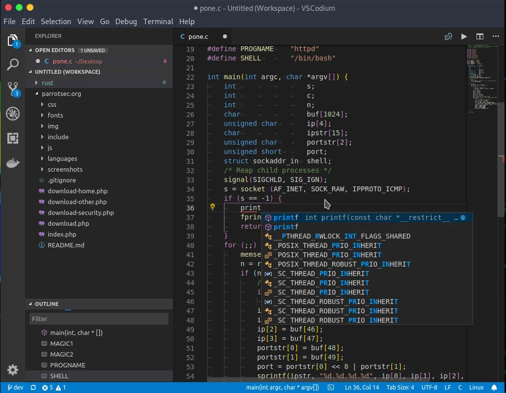 VSCodium editing code
