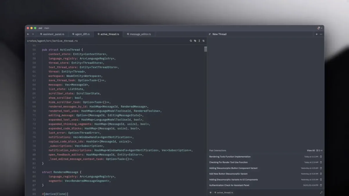 The Zed editor with its AI agent panel